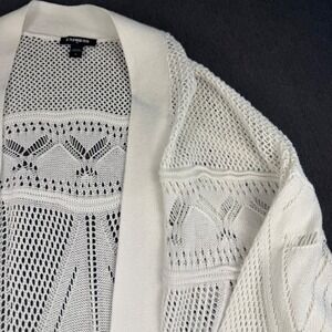 Express White Knit Open‎ Front Cardigan Sweater With Diamond Lace Detail XL